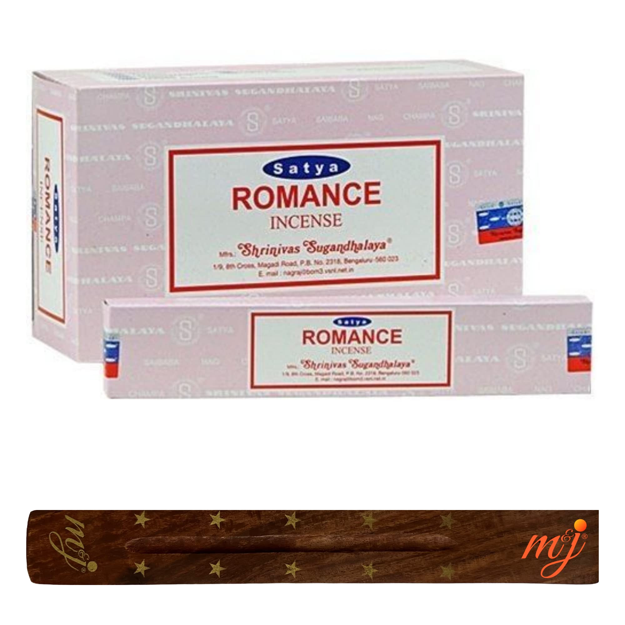 Original Satya Nag Champa Romance Incense Sticks | with M&J incense sticks holder | Full Box | for Aromatherapy, Spa, Yoga, Weddings, Meditation, Healing, Positivity and Relaxation