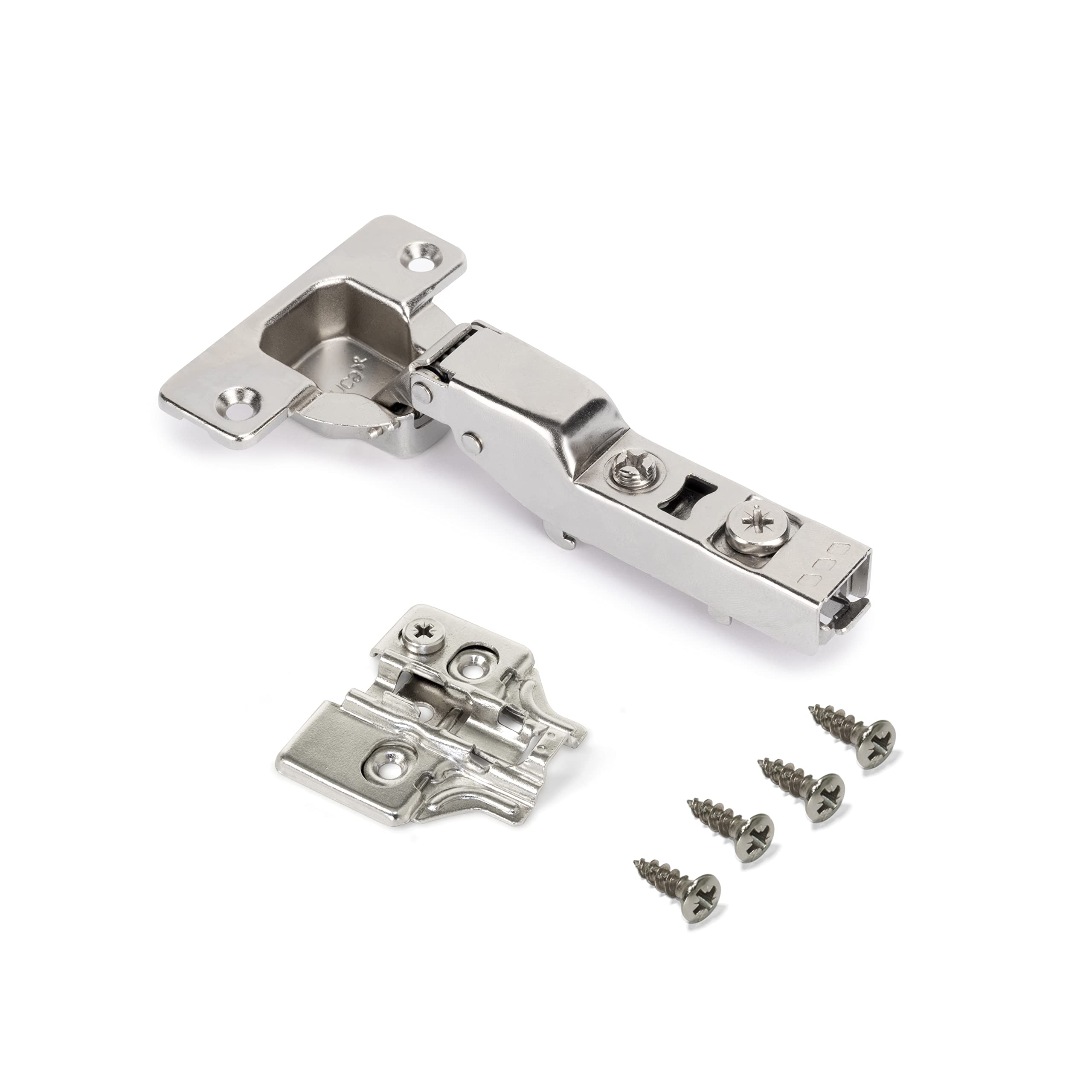 Emuca - Kit of Half Overlay Hinge X92, Ø35mm, 105° Opening Angle, with Soft Close and Screw-on Plate, Nickel Plated, Steel, 20 ut — image 1
