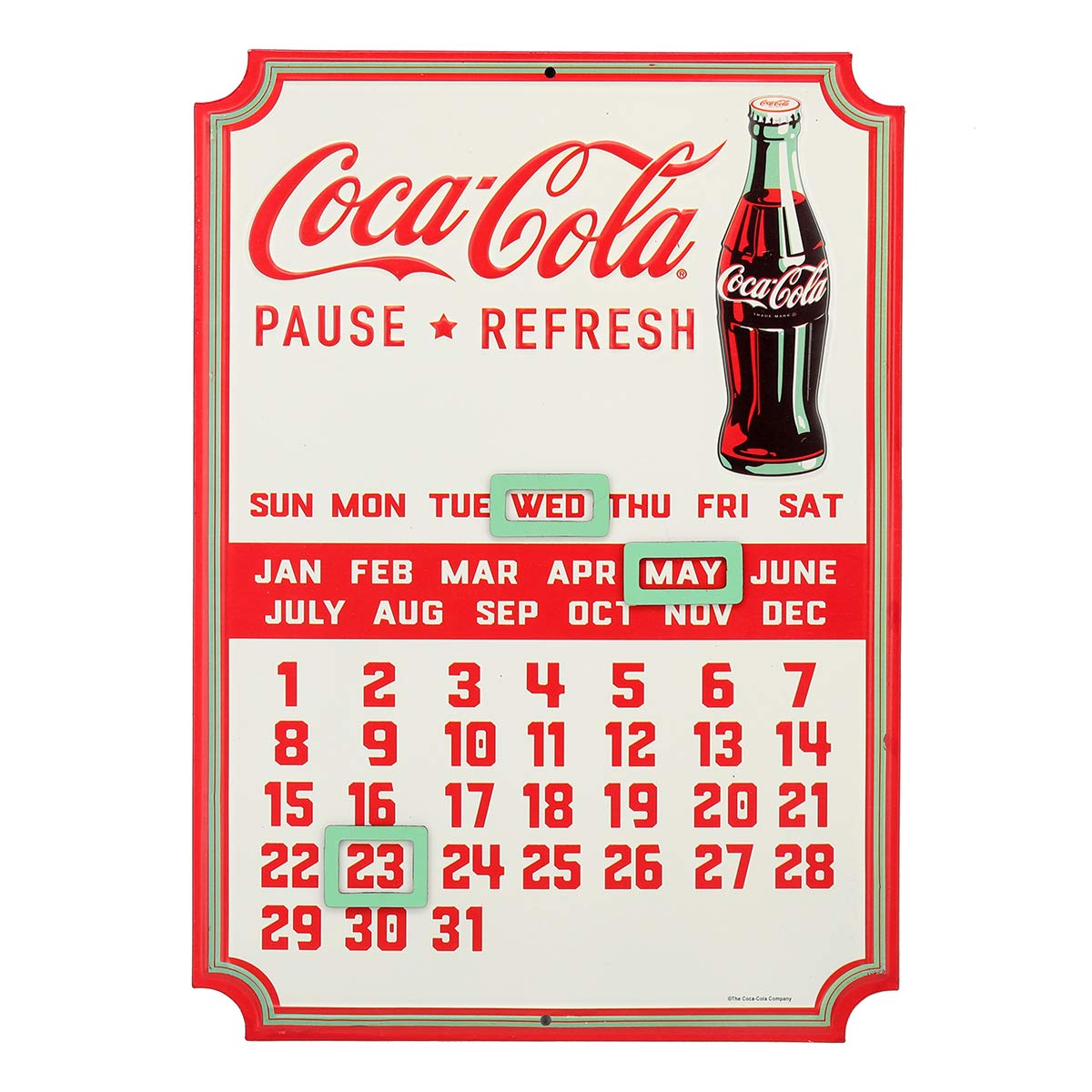 Photo 1 of Coca-Cola Calendar - Vintage Embossed Metal Coca-Cola Sign with Magnets for Kitchen or Office White