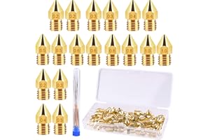 TUPARKA 70Pcs 3D Printer Nozzle Kit MK8 Extruder Nozzles Brass Print Head 0.2mm, 0.3mm, 0.4mm, 0.5mm, 0.6mm, 0.8mm, 1.0mm with Storage Box Compatible with 3D Printer Makerbot Creality CR-10 Ender 3 5