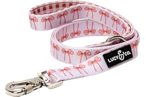 Lucy & Co. Designer Dog Leash - Pet Accessories - Thick Dog Leash - Padded Handle for Comfort - Ballet Bows - 5 Foot (White & Pink Bows, Large)
