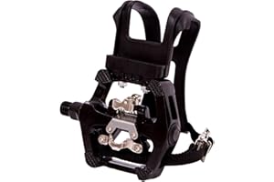 YBEKI SPD Pedals - Hybrid Pedal with Toe Clip and Straps, Suitable for Spin Bike, Indoor Exercise Bikes and All Indoor Bike with 9/16" axles. 6 Month Warranty