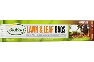 BioBag USA 100% Certified Compostable Lawn & Leaf Yard Waste Bags, 33 Gallon, Large Capacity and Weather Resistant, 60 Count
