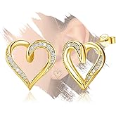 Heart Stud Earrings for Women - Sterling Silver Double Love Heart-Shaped Earrings for Lady Hypoallergenic Silver/Gold Sparkle Cubic Zirconia Post Earring Classic Jewelry Gifts for Her Wife Mother