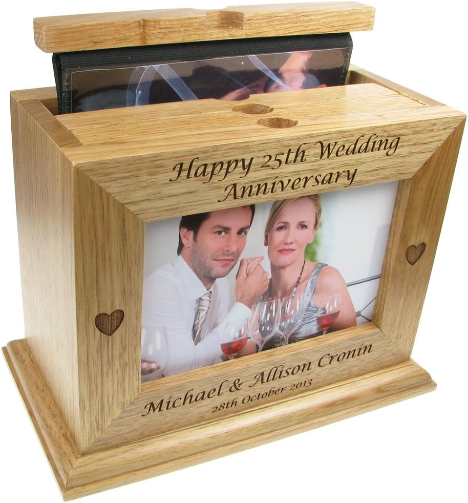 De Walden 40th Ruby Wedding Gift Engraved Oak Photo Box Married Couple Gifts