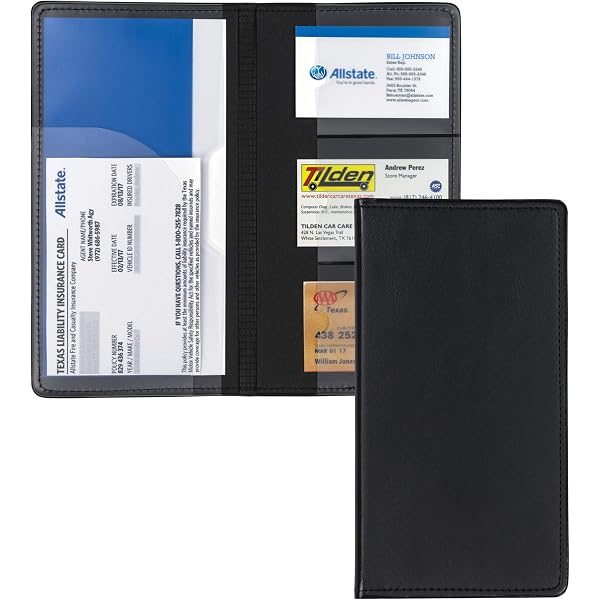 Amazon.com: Samsill Car Registration Holder, Vehicle Glove box Organizer  for Insurance Documents, Leatherette, Key Contact Information Cards, Black  : Automotive