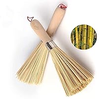 Traditional Natural Bamboo Wok Kitchen Cleaning Brush, 2 Pack Pan and Pot Brush for Kitchen Cleaning