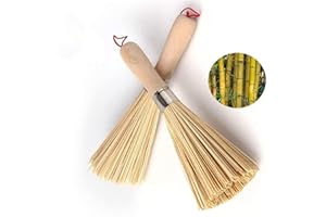 Traditional Natural Bamboo Wok Kitchen Cleaning Brush, 2 Pack Pan and Pot Brush for Kitchen Cleaning