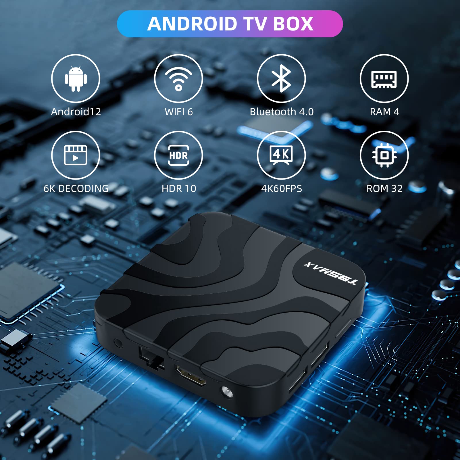 Android 12.0 TV Box, Android Box with H618 Quadcore 4GB RAM 32GB ROM Supporting 2.4G/5.0G Dual WiFi BT 4.0 6K Utral HD 3D H.265 TV Box