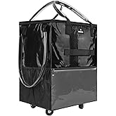 Reusable Grocery Bag On Wheels, 70L Foldable Shopping Rolling Tote Bag with 6 Pockets, Shopping Trolley Cart with Zippered Top & 3-Way Handles, Lightweight for Moving, Camping, Travel, Medium, Black