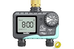 RAINPOINT Sprinkler Timer 2 Outlet, Water Timer for Garden Hose, for Yard Outdoor Watering, Rain Delay/Manual/Automatic System Controller Brass Inlet, V2