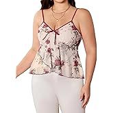 Verdusa Women's Plus Size Floral Bow Tie Ruffle Cami Top V Neck Sleeveless Peplum Top