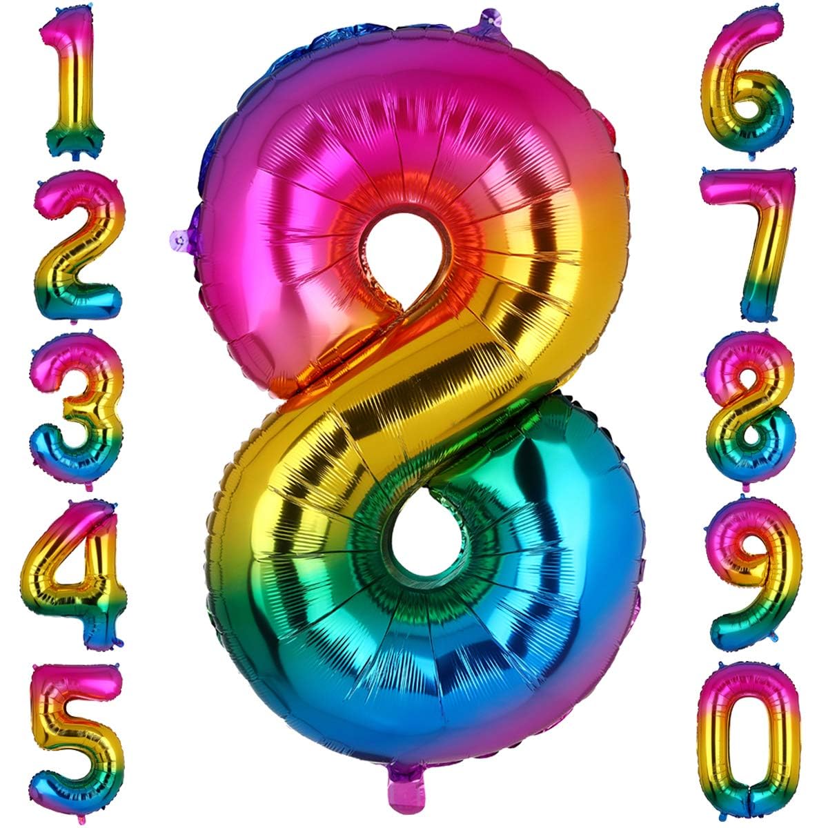 40 Inch Big Number 8 Foil Balloons Rainbow Giant Mylar Helium Balloon Girls Birthdays Party Decorations Supplies