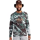 HUK Mens Pursuit Pattern Crew Long Sleeve Shirt, Performance Shirt