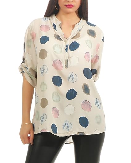 ZARMEXX Damen Bluse Sommer Tunika Punkte-Print Kurzarm Shirt Loose Fit Leichte Baumwollbluse (One Size, 38-42)