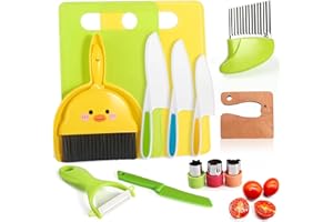 SALUFO 14PC Montessori Toy Safe Kitchen Knife Set for Toddler, Kids Knife Set for Real Cooking with Cutting Board, Gift for 3-12 Year Old Girl Boy Bithday Chistmas, Little Chef Cooking Tool for Kid Age 3-12