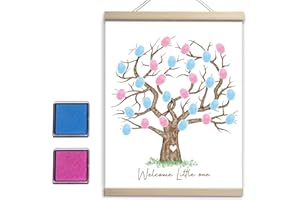 QZCYU Gender Reveal Fingerprint Tree Canvas Guest Books, Baby Shower Decorations, Gender Reveal Party Decorations Gifts Ideas
