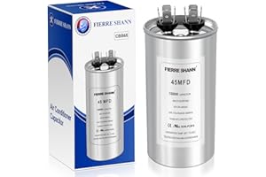 FIERRE SHANN 45 uF/MFD Capacitor for AC, 370 or 440 VAC CBB65 Dual Run Round Capacitors for AC Motor Run, Fan Start, Condenser Straight Cool, Heat Pump, Air Conditioner, and Pool Pump