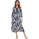 Bloggerlove House Dresses for Women Zip Up Robes Soft Cotton Nightgown Half Sleeve House Coat Long Night Gowns Sleepwear