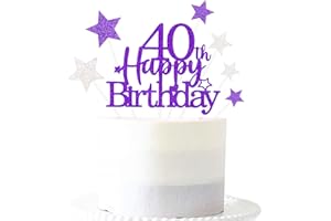 PARGLEEV Glittery 40th Happy Birthday Cake Topper with Star,Personalised 40 Birthday Cake Toppers Party Decorations Party Supplies for Men Women Purple Silver