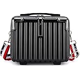 Duleylv Mini Suitcase Hard Shell Makeup Case Stress-Resistant ABS Hard Makeup Travel Case Portable Hand Luggage with Shoulder Strap for Travel Camping Home Organizer Black