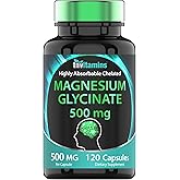 Magnesium Glycinate 500mg Per Capsule - 120 Count | 4 Month Supply! | Pure Chelated Magnesium Supplement for Sleep, Calm, Nerve, Joint, & Bone Support* | AKA Magnesium Bisgycinate | Non-GMO