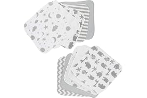 Spasilk Washcloth Wipes Set for Newborn Boys and Girls, Soft Terry Washcloth Set, Pack of 10, Gray Celestial