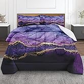 Nesphy Purple Blue Marble Comforter Set for Kids Toddlers Teens Adults Full, Golden Stone Bedding Sets Water Washed Microfiber Bedding with 1 Comforter 2 Pillowcase All Season