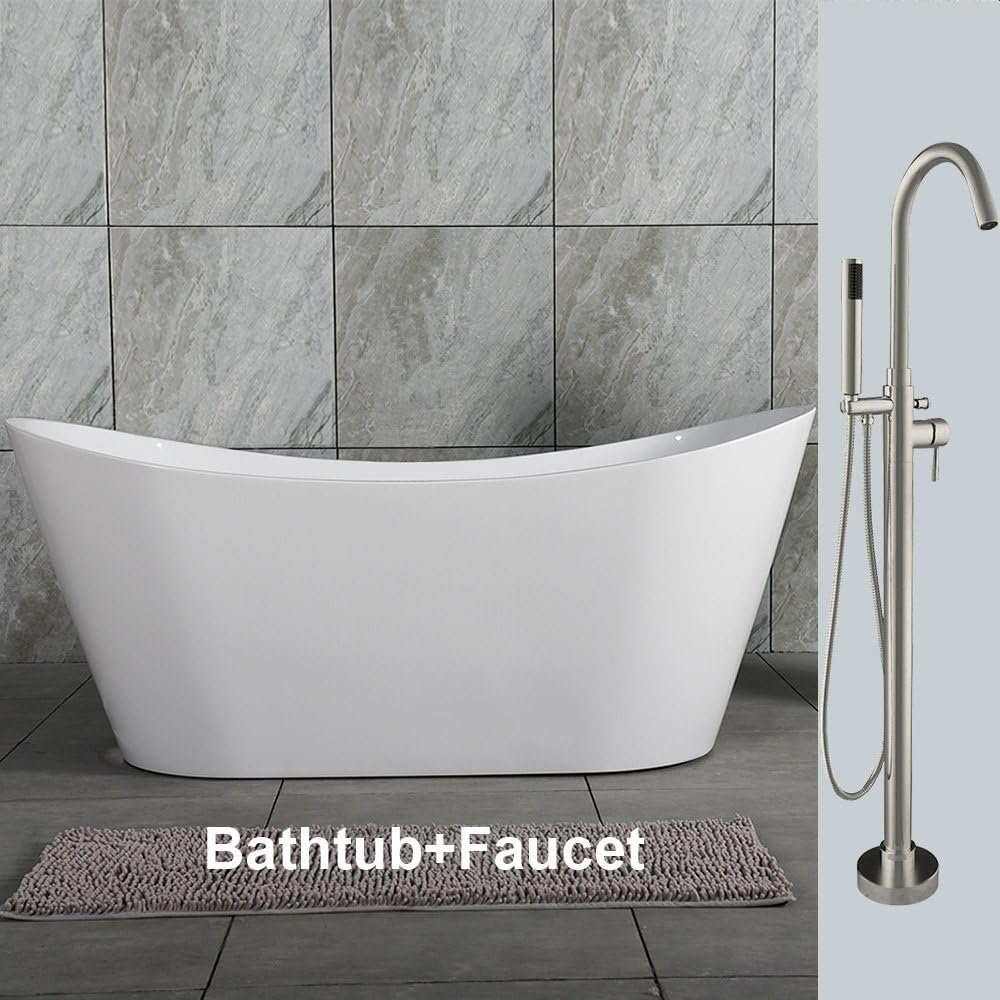WoodbridgeBath BTA1515 Woodbridge 67" Acrylic Freestanding Bathtub Faucet F0001 Brushed Nickel, B-0010+ F000BN