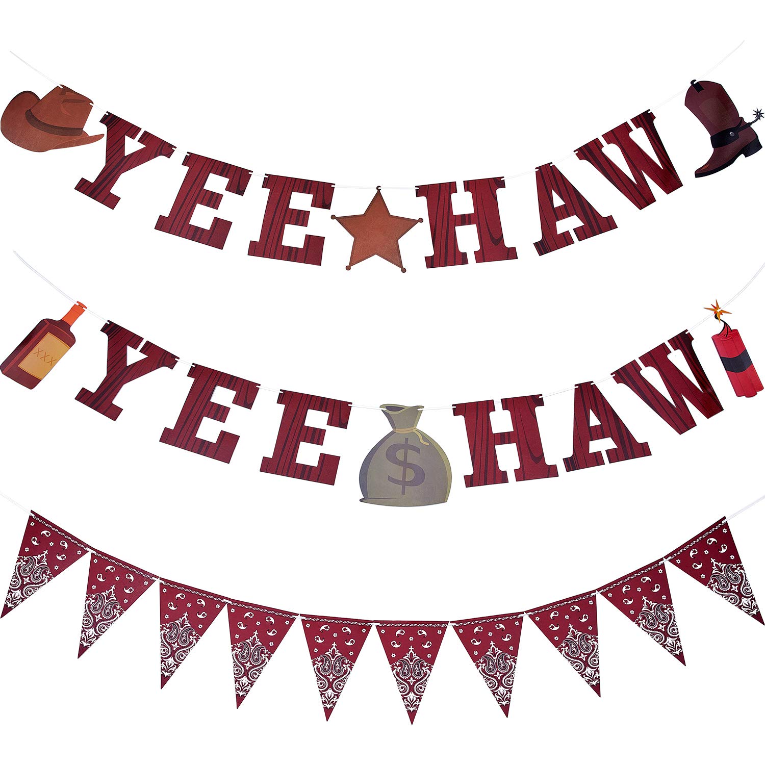 Boao 3 Pcs Wild West Party Decorations Yee Haw Banner Country and Western Party Decorations Cowboy Bunting for West Cowboy Themed Birthday Supplies