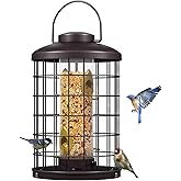 Mosloly Caged Bird Feeders Metal - 3 Lbs - Squirrel-Proof Wild Bird Feeders, Clear Tube Feeders Hanging Outside Starling Proof, Detachable Cleaning, 4 Feed Ports(Copper)