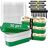 Orlashop 30 Pack 6.8oz Christmas Green Disposable Rectangular Aluminum Foil Mini Loaf Pans with Lids,Mini Cake Pans for Baking, Loaf Baking Pans, Small Containerfor for Patrick’s Day Party
