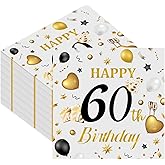 50pcs 60th Birthday Paper Napkins, Premium Grey and Gold Happy Birthday Napkins Disposable Luncheon Cocktail Party Paper Beverage Napkin for Anniversary Birthday's Party Decorations, 13 x 13 Inches