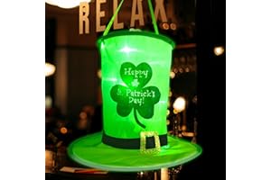 QIYEYEYE 2Pcs St Patricks Day Decorations Hat, Glowing In The Dark Costume Shamrock Hat Led Light Up Lucky Four Leaf Hanging Green Leprechaun Indoor Outdoor Irish Decor Supplies For St. Patricks Day Party