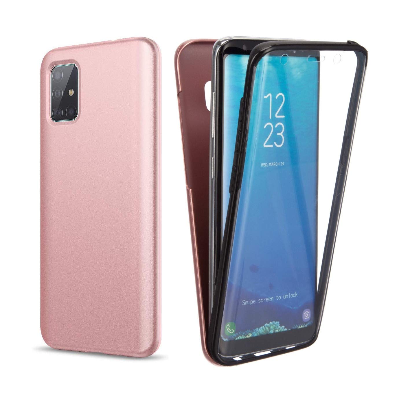 NWNK13 For Samsung Galaxy A71 Phone Case Slim Fit Heavy Duty Front Back Protective Case Built-in Screen Protector Full Body Mobile Phone Cover for Samsung A71 (Rose Pink)