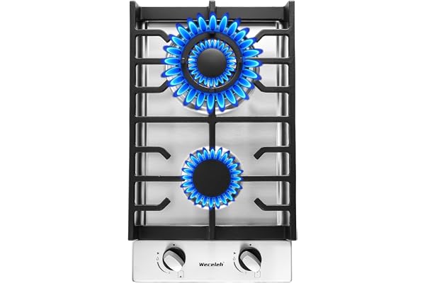 2 Burner Gas Cooktop, 12 Inch Built-in Gas Stove Top, NG/LPG Convertible Stainless Steel Propane Stove, Electronic Auto Ignition & Heavy-Duty Cast Iron Grates for Kitchen, Apartment, RV, Outdoor