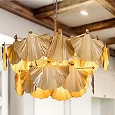 TOCHIC Gold Vintage Chandelier, 8 Lights Rustic Chandeliers for Dining Room, Modern Farmhouse Chandelier with Ginkgo Leaves, 