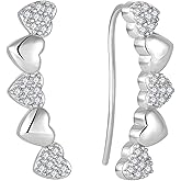 Vinoya Heart Climber Earrings for Women 925 Sterling Silver White/Yellow/Rose Gold Plated Cubic Zirconia Ear Crawler Earrings Jewelry