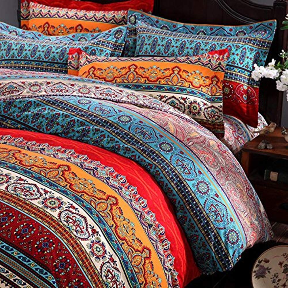 USTIDE 100% Cotton Duvet Cover Set 3 Piece - Brushed Cotton Bohemian Multicolor Print, King Size (230x220cm) Luxury Bedding, Ultra-Soft & Breathable, 400 Thread Count — image 1