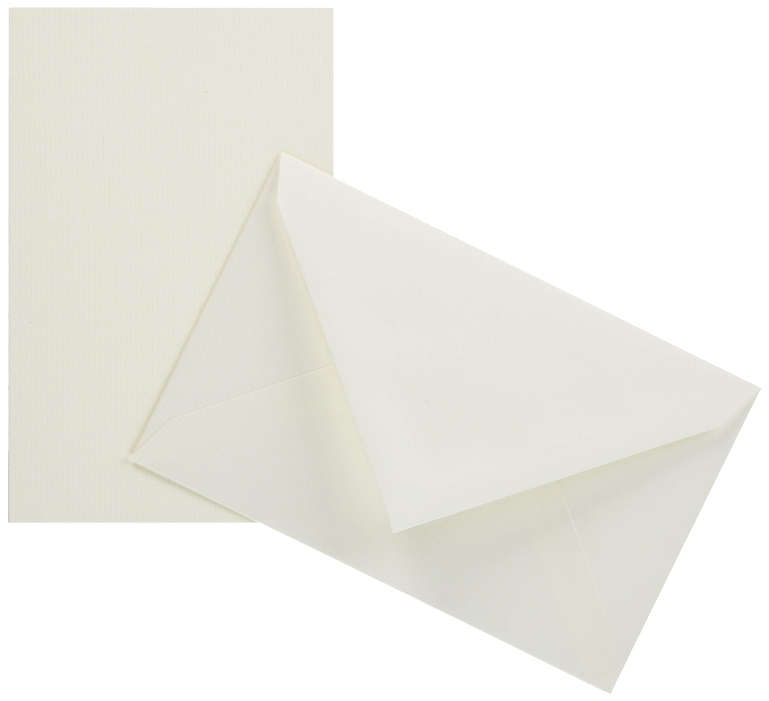 Lalo 25600L - Verge De France Correspondence Set including 10 business cards 8.5x13.5 cm 300g and 10 lined envelopes 9x14 cm, laid paper from France, White