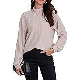 Redomo Women's Mock Neck Ribbed Sweater Fall Long Sleeve Ribbed Knit Sweater Crewneck Casual Slim Fit Pullover Jumper Tops