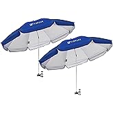 AMMSUN XL Chair Umbrella with Universal Clamp Adjustable 47 inches and 360-degree Swivel UPF 50+, Portable Clamp on Camping or Beach Chair, Stroller, Wheelchair, Golf cart, Blue, 2 PACK