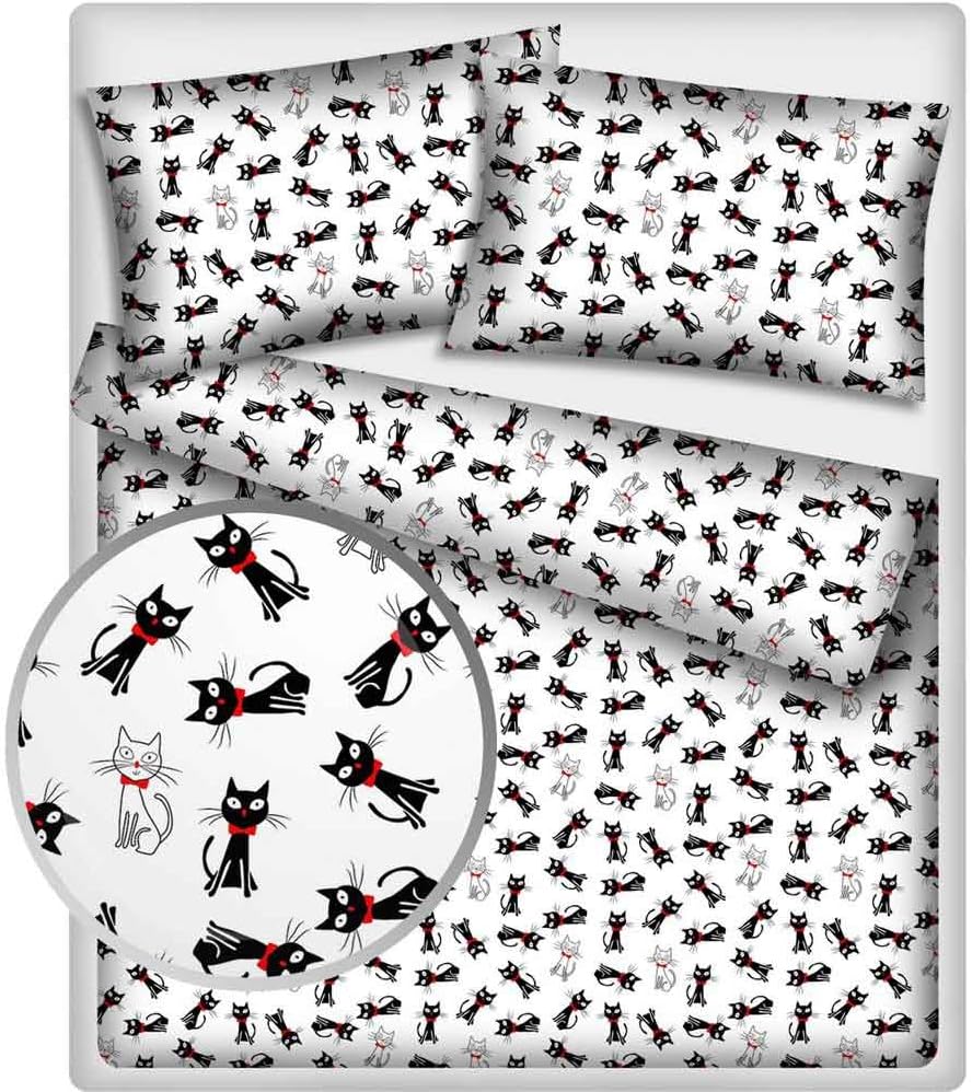 Black & White Cats Single Duvet Cover Set 100 CottonWhiteSingle Size