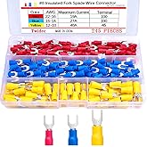 Twidec/245PCS Insulated Fork Spade Wire Connector 22-16/16-14/12-10 Gauge #8 Quick Splice Crimp U-Type Terminal Connectors As