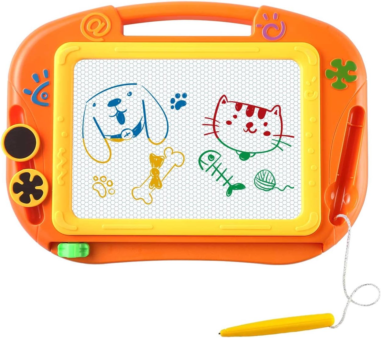 EEDAN Magnetic Magna Doodle Drawing Board for Kids - Colorful Sketch Erasable Tablet Education Writing Pad with 2 Magnet Shapes - Gift for Little Girls Boys Kids Children Travel Size (Orange)