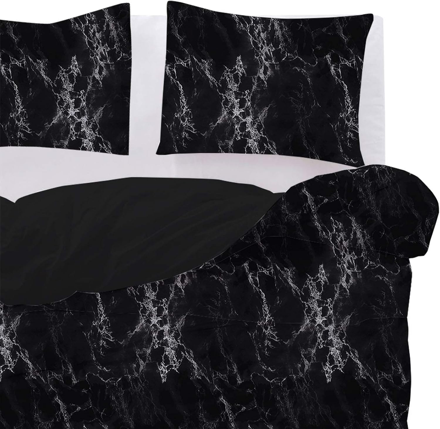 Wake In Cloud - Black Marble Comforter Set, Black with Gray Grey White Streaks Modern Pattern Printed, Soft Microfiber Bedding (3pcs, California King Size): Home & Kitchen