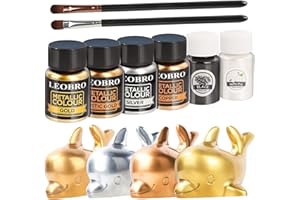 LEOBRO Metallic Mica Powder for Resin, Epoxy Resin Color Pigment, Pigment Powder Dye, for Coloring, Polymer Clay, Paint, Crafts, with Paint Brushes, 6 Colors