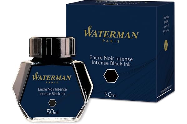 Waterman S0110710 Refill Fountain Pen, Fountain Pen Ink 50 ml Bottle, 1 Bottle, Black Ink (51060W1)