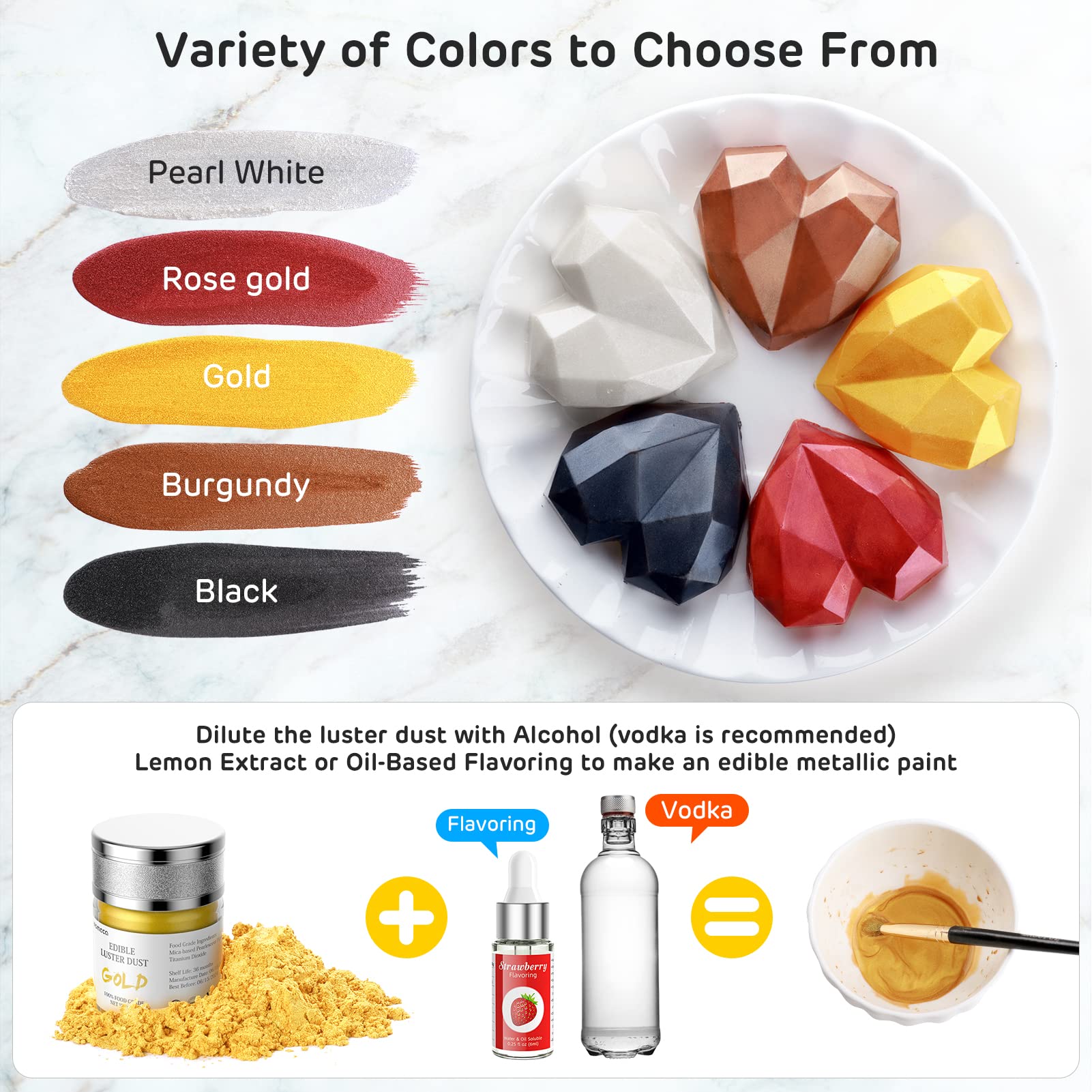 Nomeca Edible Luster Dust, 8 Grams Food Grade Gold Cake Dust Metallic Shimmer Christmas Food Coloring Powder for Cake Decorating, Baking, Fondant, Gumpaste, Chocolate, Candy, Drinks, Cookies - Gold