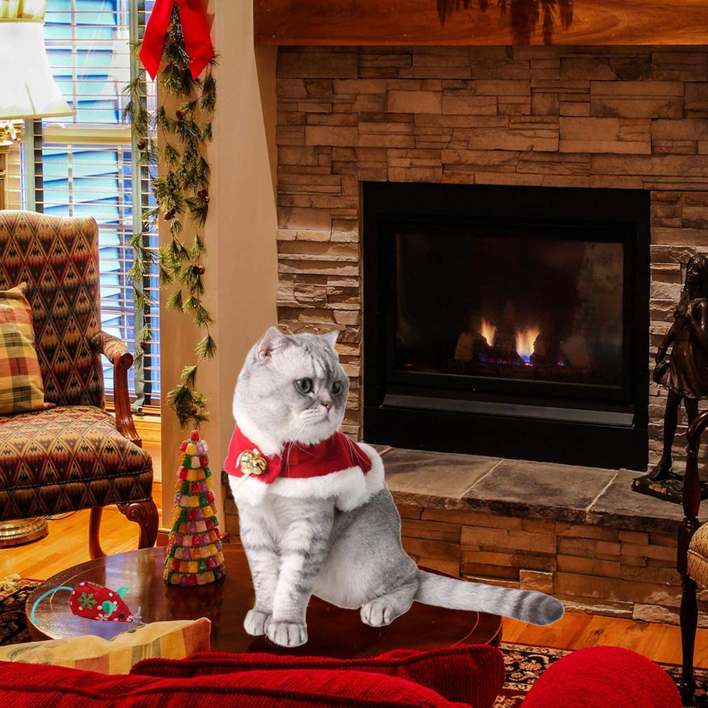 Cat Christmas Costume Adjustable Pet Cat Santa Clothes Cloak with Bells, Puppy and Cat Xmas
